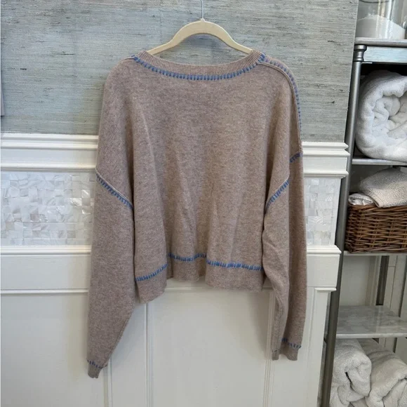 NWT new large Anthropologie pilcro Alani whipstitch cropped cashmere sweater tan - Picture 9 of 17
